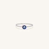 Sterling silver evil eye stacking ring (dark blue)