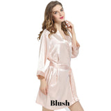 Blush solid satin robe