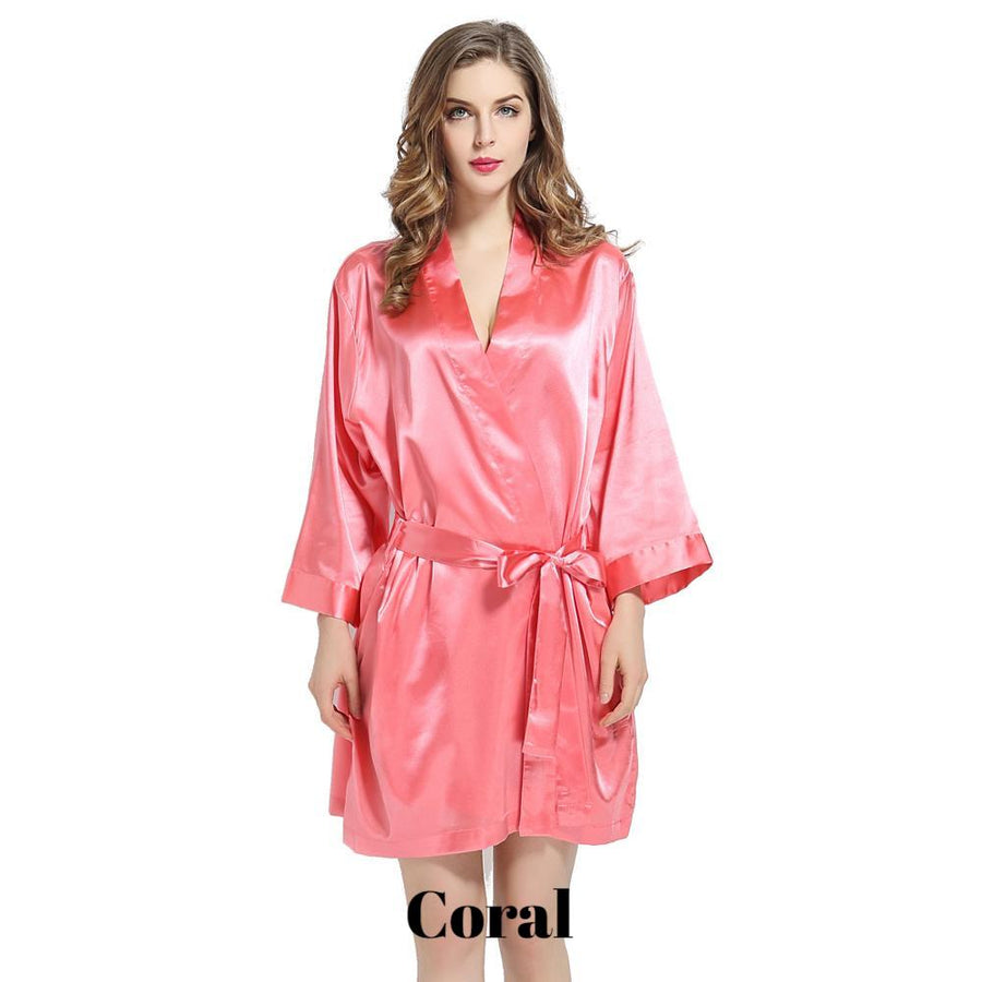 Coral solid satin robe