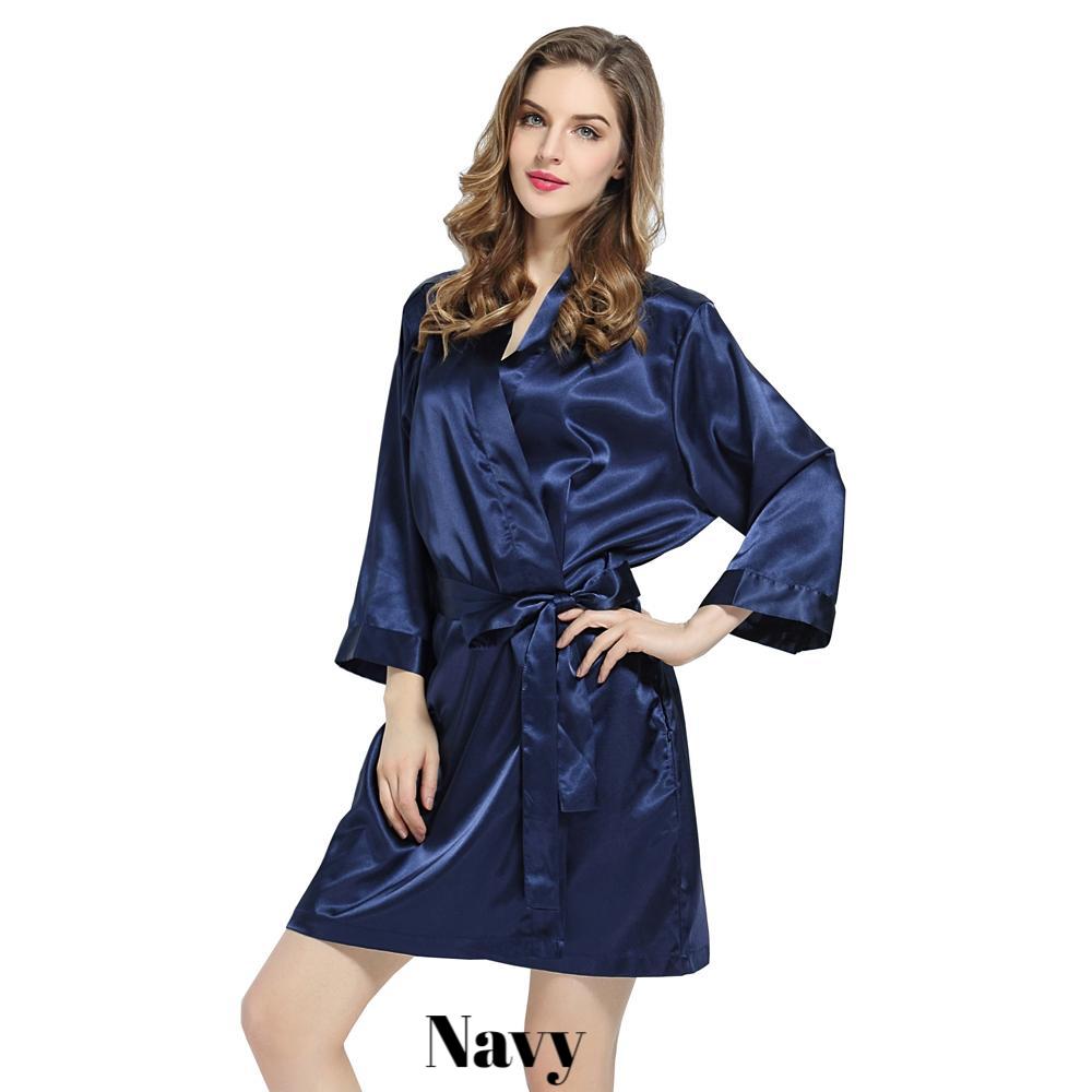 Navy solid satin robe