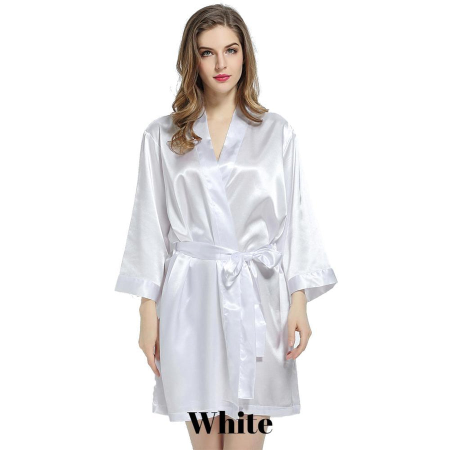 White solid satin robe