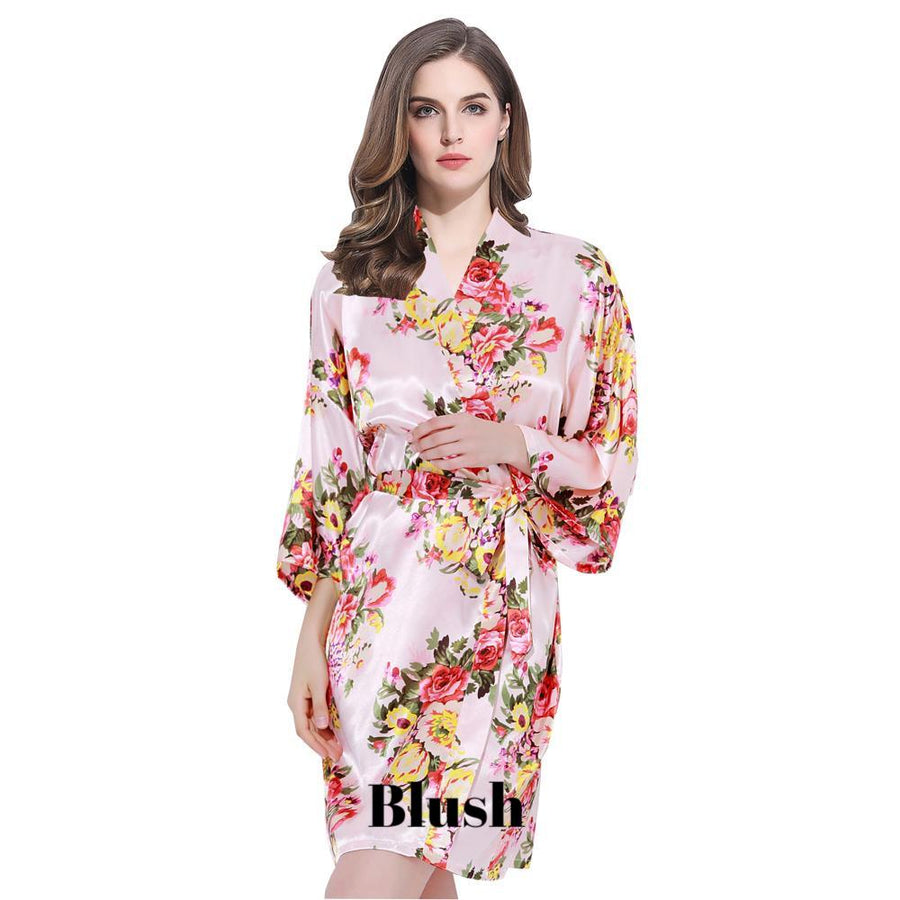 Blush satin floral robe