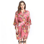 Coral satin floral robe