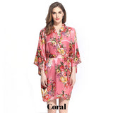 Coral satin floral robe