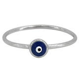Sterling silver evil eye stacking ring (dark blue)