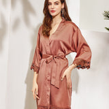 Lace trim satin robes