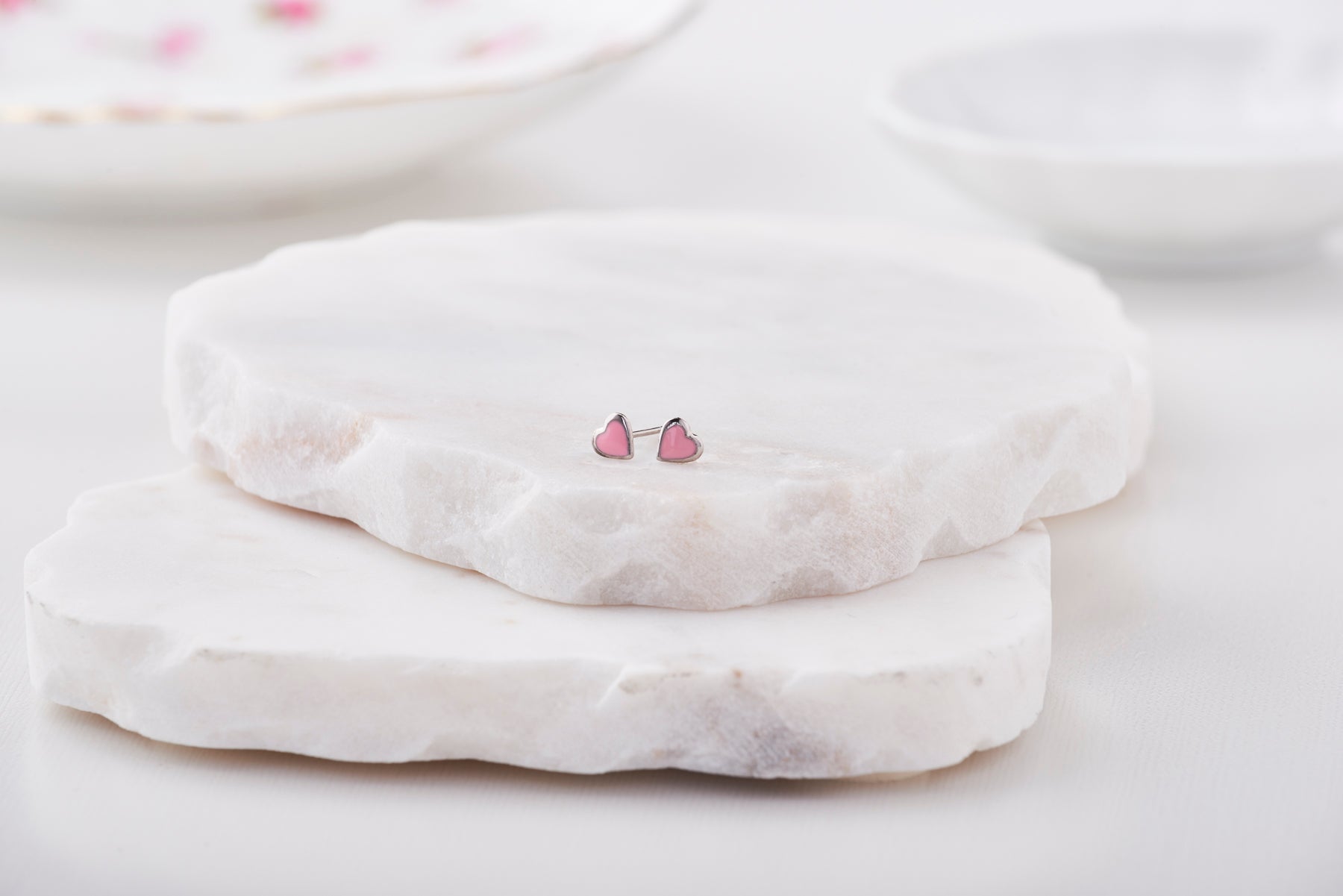 Sterling silver pink enamel heart studs