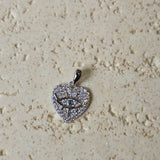 Evil Eye Heart-Shaped Sterling Silver Pendant with CZ