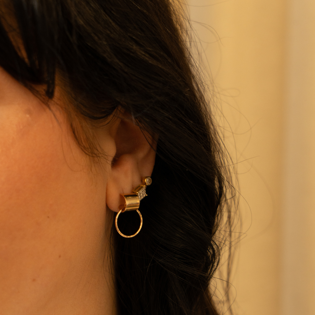 I am brave earrings on model