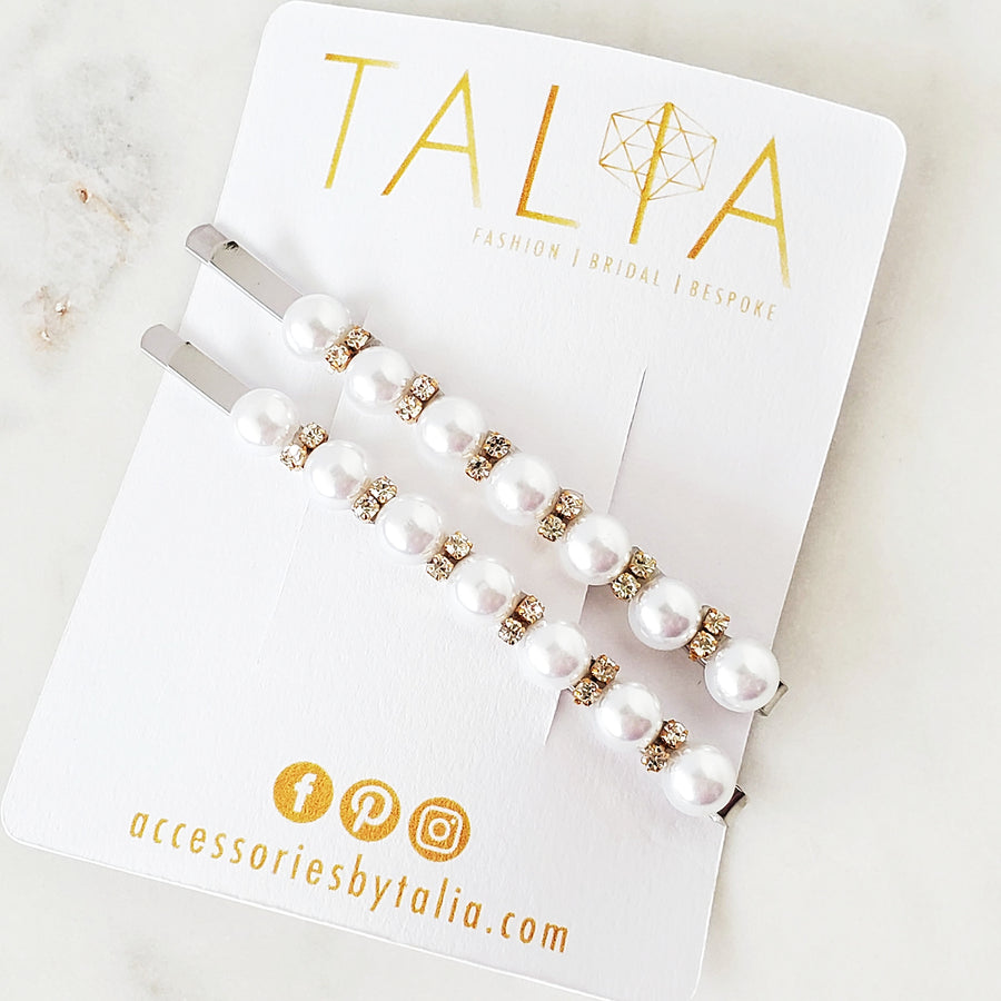Pearl and rhinestone pin set