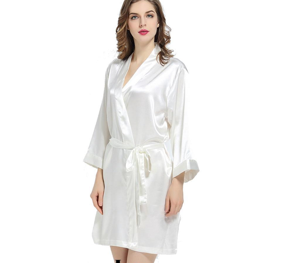 Ivory solid satin robe