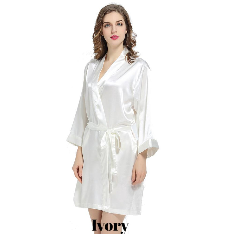 Ivory solid satin robe