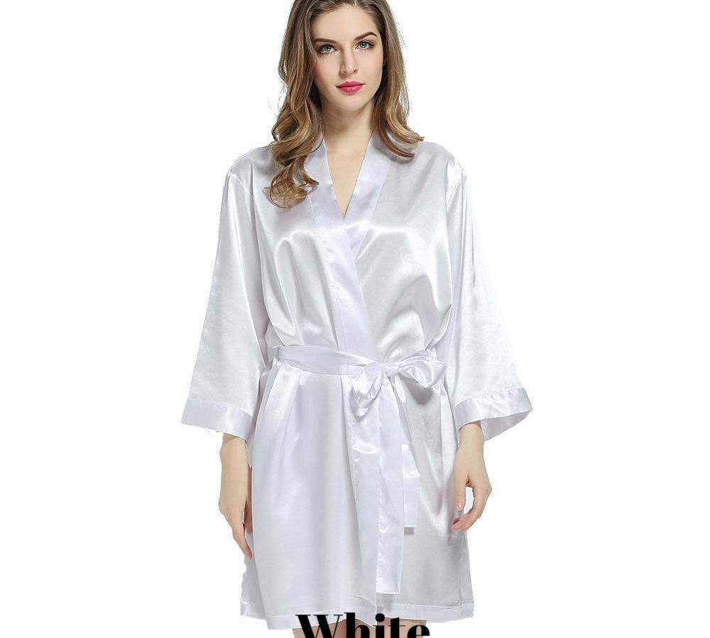 White solid satin robe