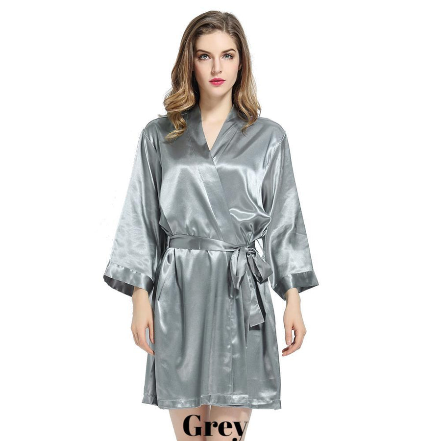 Grey solid satin robe
