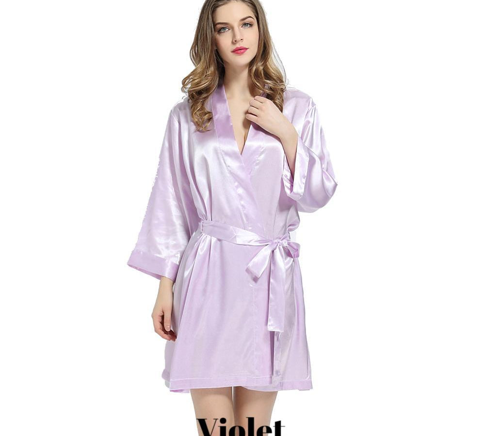 Violet solid satin robe