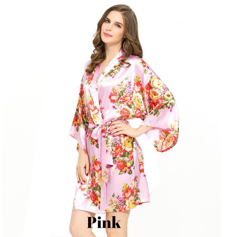 Pink satin floral robe