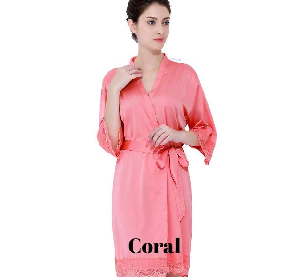 Coral satin with lace robe