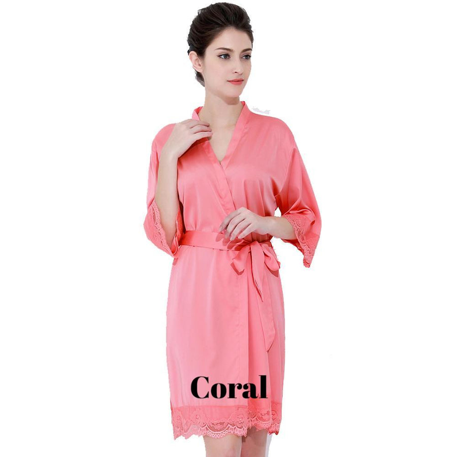 Coral satin with lace robe