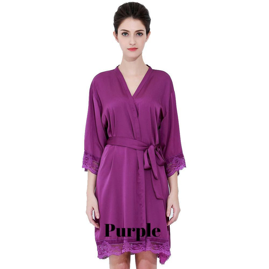 Purple satin with lace robe