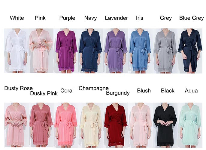 Full color selection for solid satin lace robes