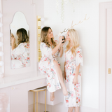 Blush floral and lace full length robe