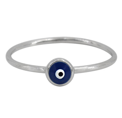 Sterling silver evil eye stacking ring (dark blue)
