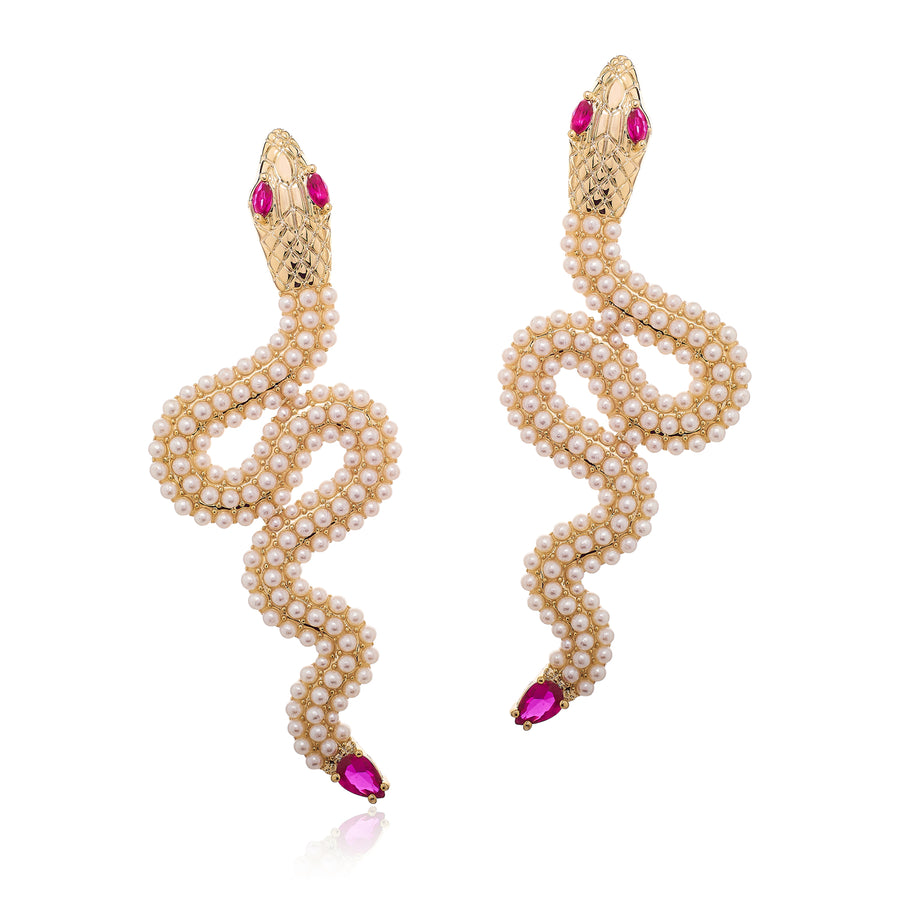 Pearl Serpent Cubic Earrings