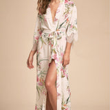 Blush floral and lace full length robe