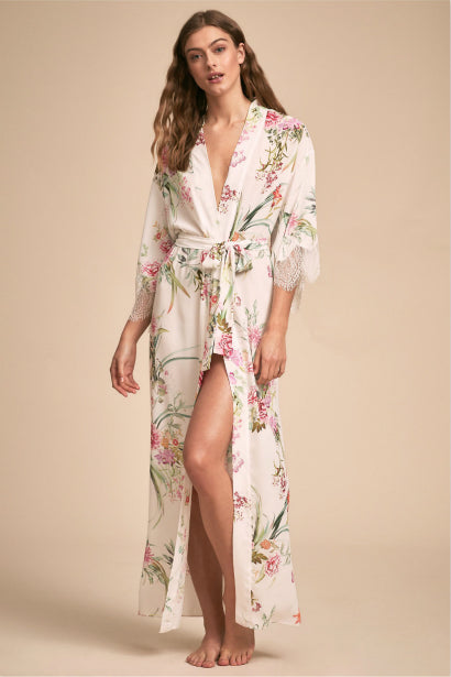 Blush floral and lace full length robe